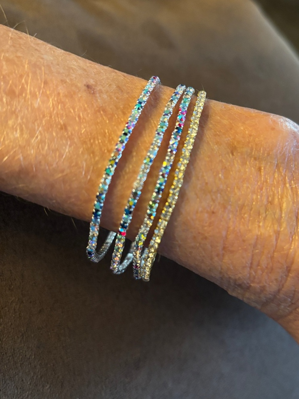 Multicolor Crystal and Silver and one gold stretchy bracelets Women Jewelry